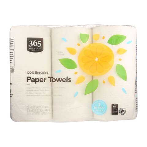 light brown paper towel rolls with citrus detail on packaging