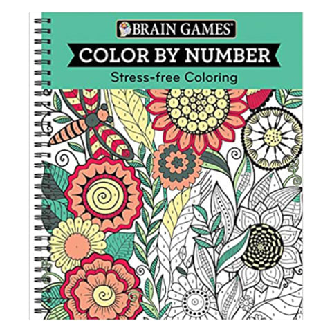 Color by Number: Stress-Free Coloring cover with orange and yellow flowers 