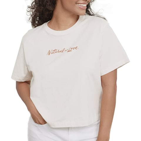 white tee shirt with natural as love