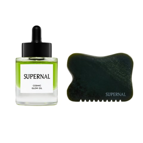 Supernal Cosmic Stone Nephrite Jade Gua Sha Tool & Cosmic Glow Oil