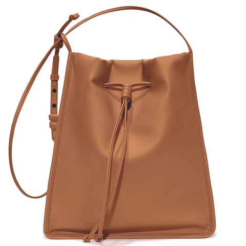 brown vegan leather messenger bag