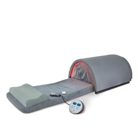 Grey portable sauna pad with pillow and remote control