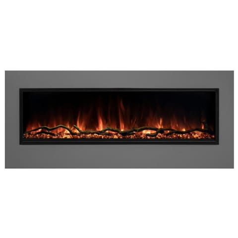 long electronic fireplace with branches