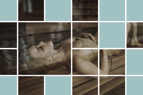 woman laying in hot sauna