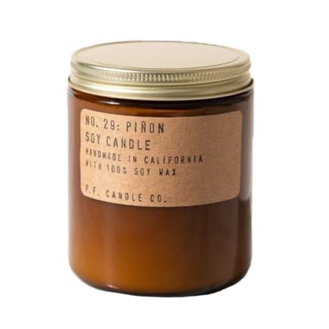 amber candle jar with typed label