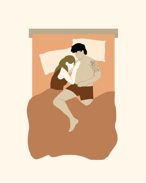 Illustration of a popular couples sleeping position.