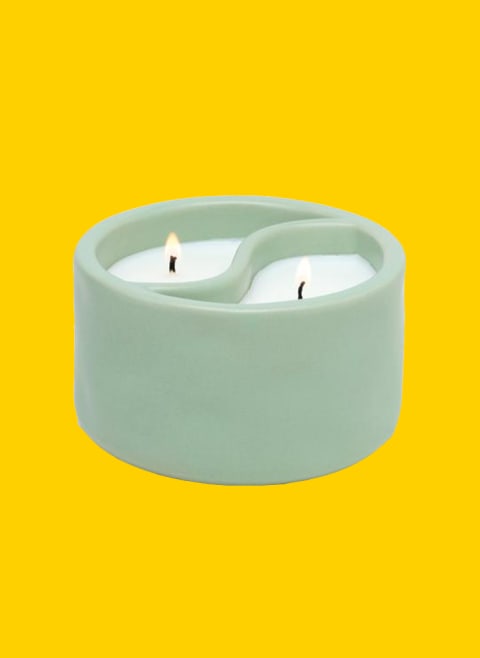 Paddywax green candle shaped like yin and yang symbol
