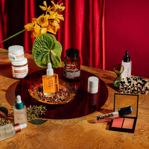 beauty gifts on a table