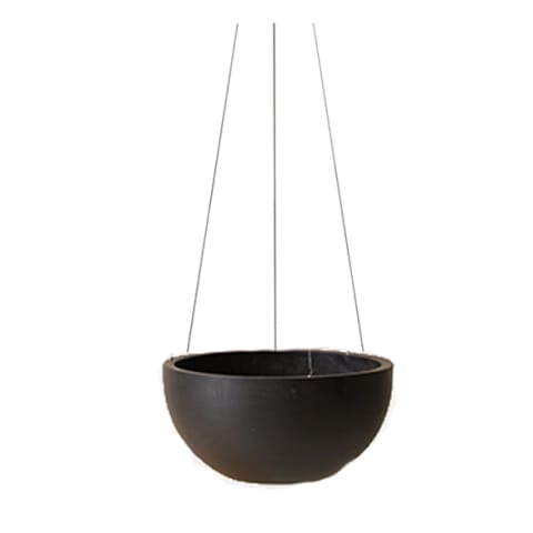 black hanging planter with string