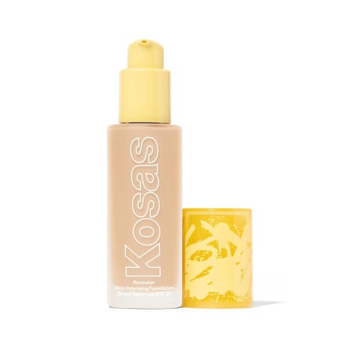Kosas foundation in glass bottle with yellow pump top