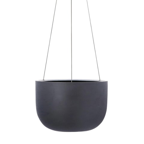 black hanging planter on string