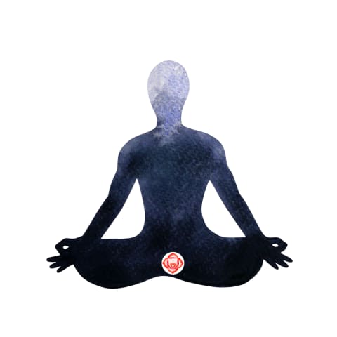 dark figure with red dot in root chakra area