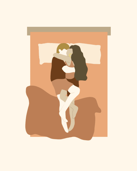 Illustration of a popular couples sleeping position.