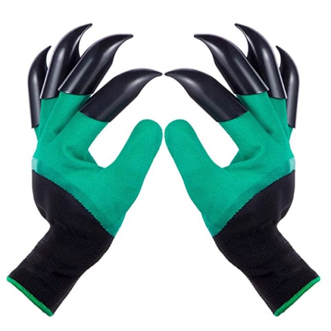 green garden gloves with black claw tips