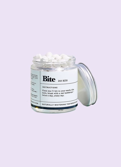 Bite toothpaste tablets in glass jar