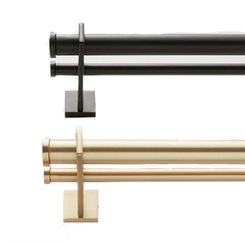 double curtain rod in black and gold