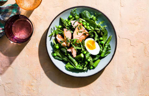 healthy meal with salmon and greens