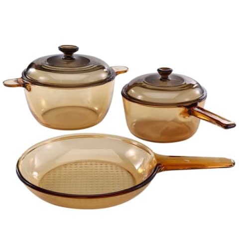 glass pan and pot set in sand color