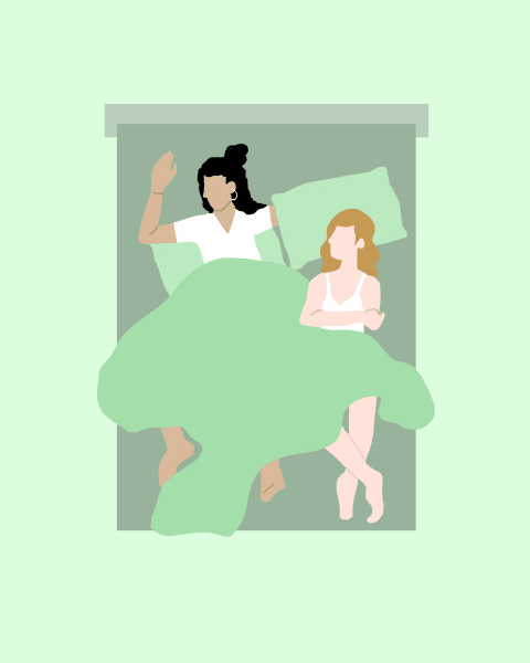 Illustration of a popular couples sleeping position.