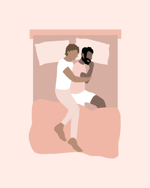 Illustration of a popular couples sleeping position.