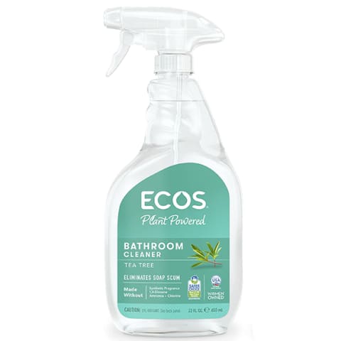 ECOS glass shower cleaner in clear spray bottle with green label