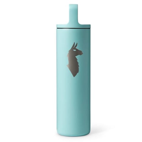 teal water bottle with llama design