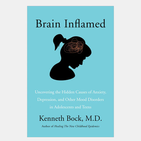 Teal book cover with black silhouette of a young girl, with amber-colored neurons in the brain. 