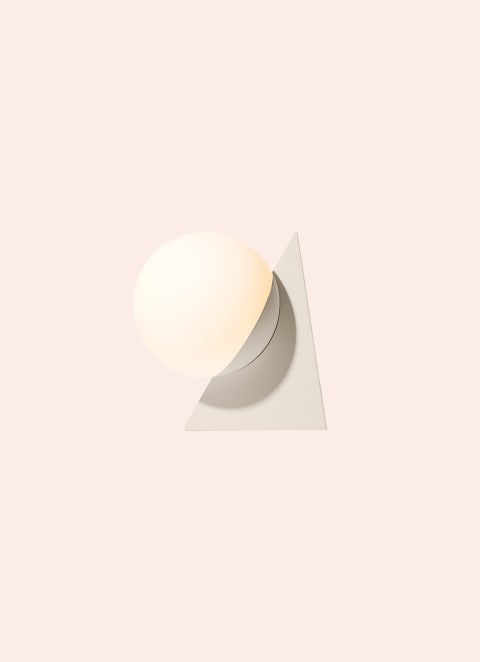 geometrical light, beige triangle with large circular bulb from gantri