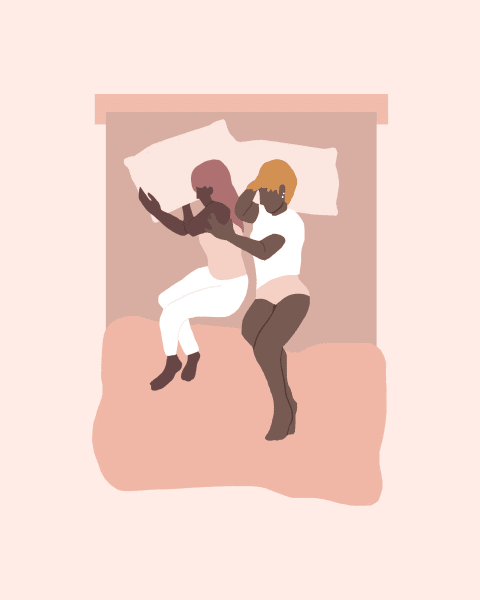 Illustration of a popular couples sleeping position.