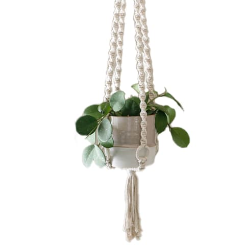 macrame hanging planter in white