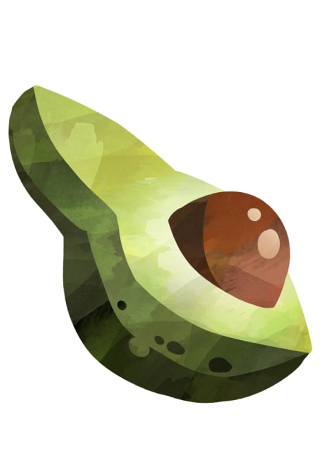 illustration of an avocado cut in half with pit in
