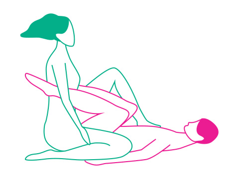Two people having sex in the half knee, half squat amazon position.