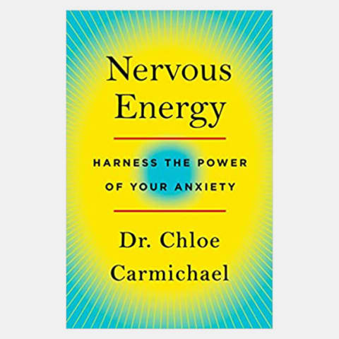 Book cover titled Nervous Energy with a blue background and bright yellow circle