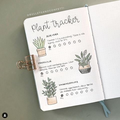 bullet journal with plant tracker page