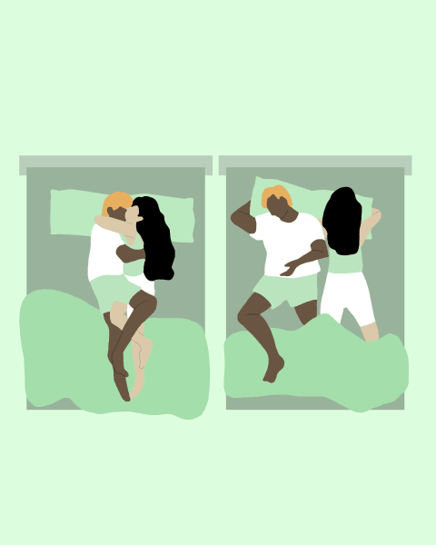 Illustration of a popular couples sleeping position.