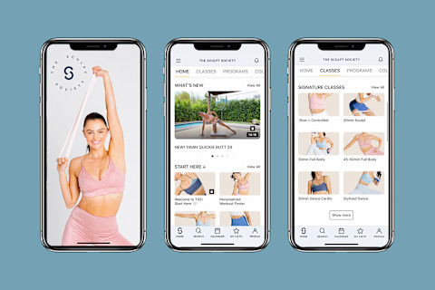 the sculpt society interface on phones on background the sculpt society interface on phones on background