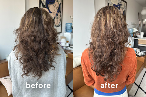 Jamie before and after no-shampoo experiment