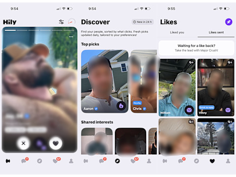 hily screenshots of main page, discover, and like page hily screenshots of main page, discover, and like page