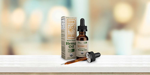 Cornbread hemp oil on white bench