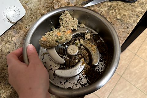 the pets table dry and wet food in bowl