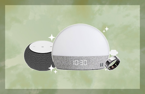 alarm clock, ring, and sound machine on green background alarm clock, ring, and sound machine on green background