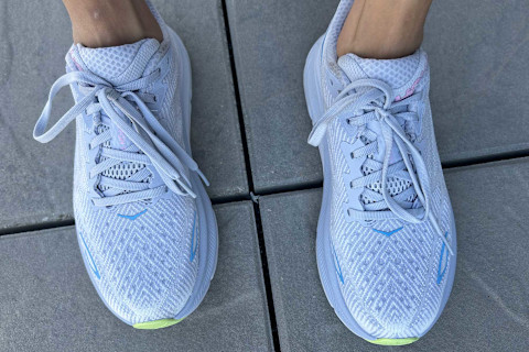 photo of editor's feet in the hoka clifton 9