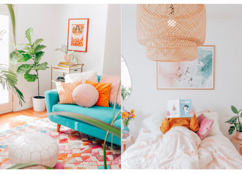 Views of Erica Carlock's LA living room and bedroom Views of Erica Carlock's LA living room and bedroom