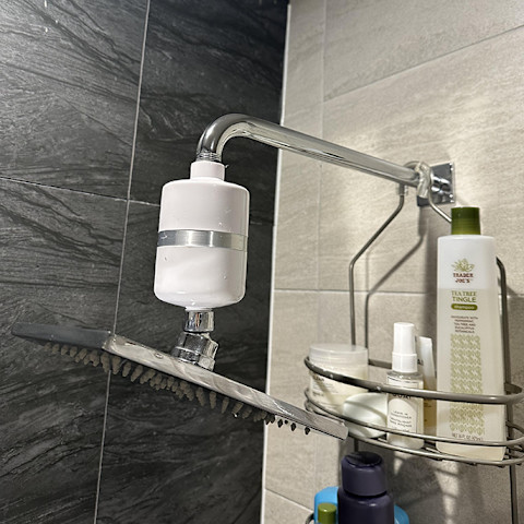 photo of installed berkey shower filter taken by tester