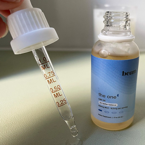Best THC-Free CBD Oil Beam The One Image with dropper removed taken by tester