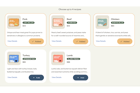 screenshot of ollie fresh recipe page