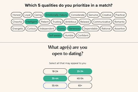 Tawkify intake questions screenshots by tester