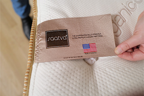 Saatva Latex Hybrid Close-Up of Made In USA Tage