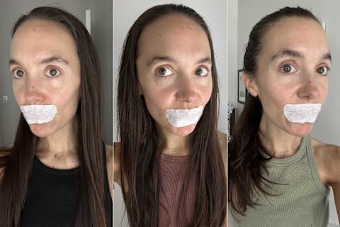 woman wearing oi mouth tape