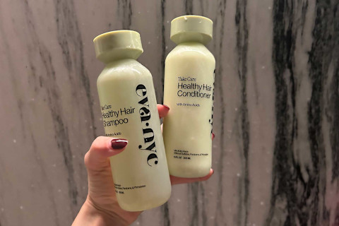 eva nyc take care healthy hair duo in writer's hand in shower